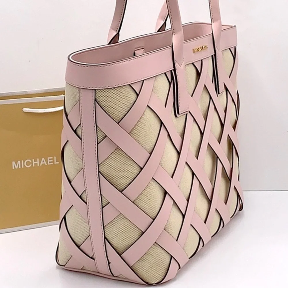 MICHAEL KORS SIENNA Large Tote Shoulder BAG In POWDER BLUSH Leather Canv… - Picture 6 of 16